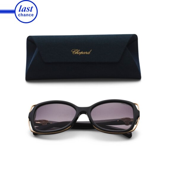 CHOPARD Shiny Black Round Sunglasses